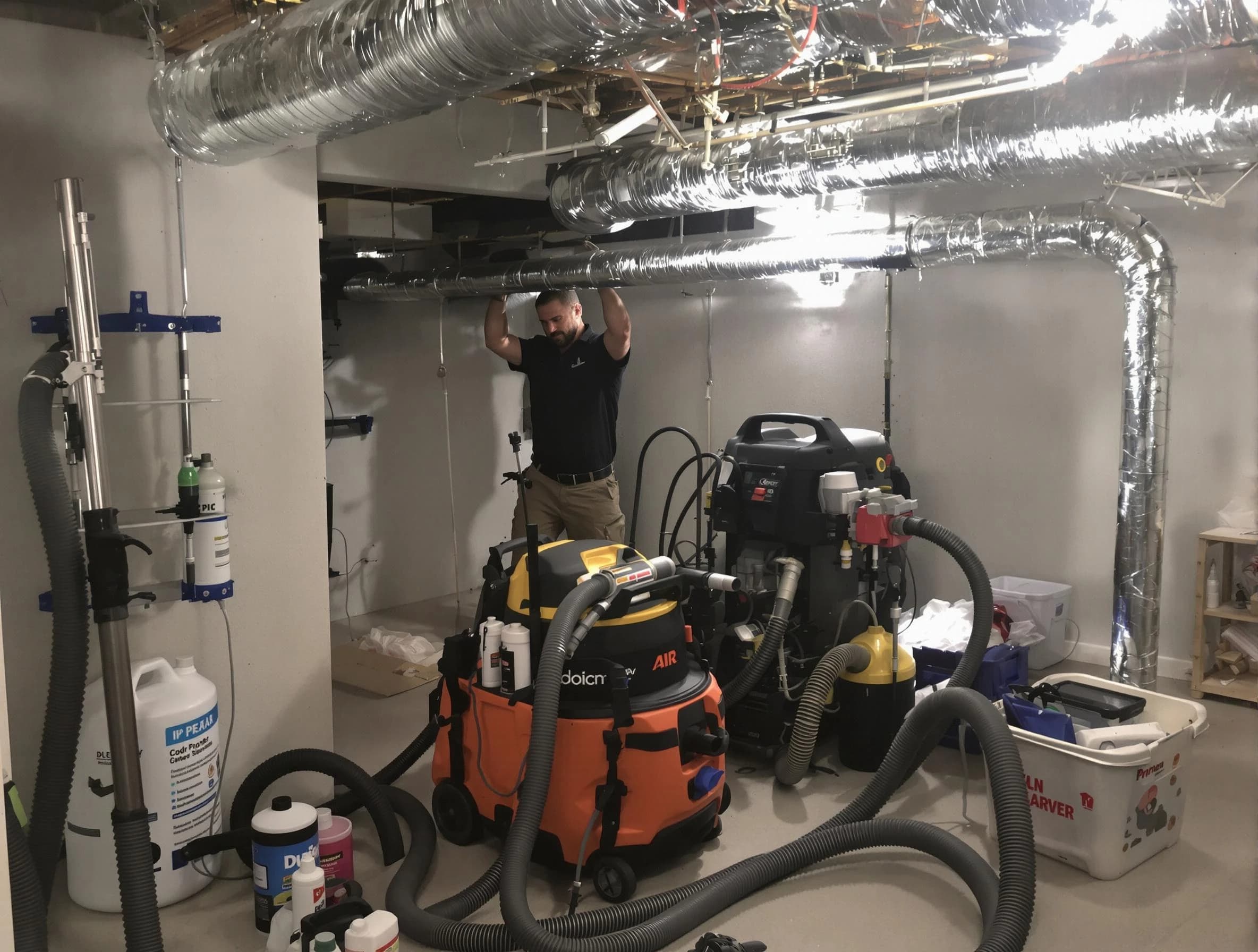 West Mifflin Air Duct Cleaning specialist performing professional mold removal from air ducts using safety equipment in West Mifflin