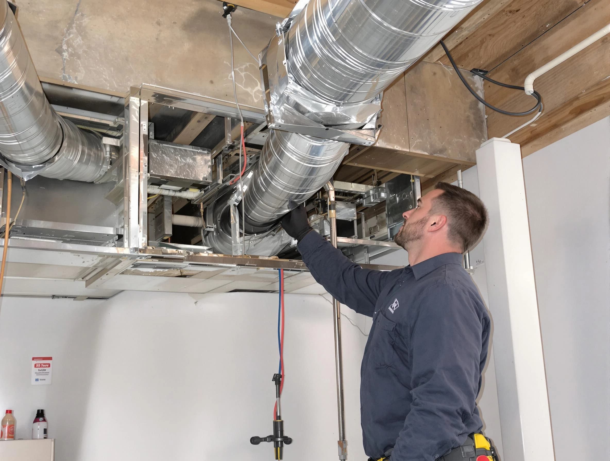 West Mifflin Air Duct Cleaning technician performing professional air duct repair using specialized tools in West Mifflin